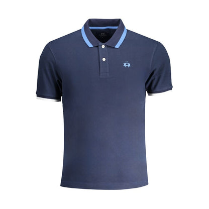 Polo Shirt by La Martina for men in cotton blue showcases a sharp silhouette, detailed with a refined and sharp for a sophisticated finish.