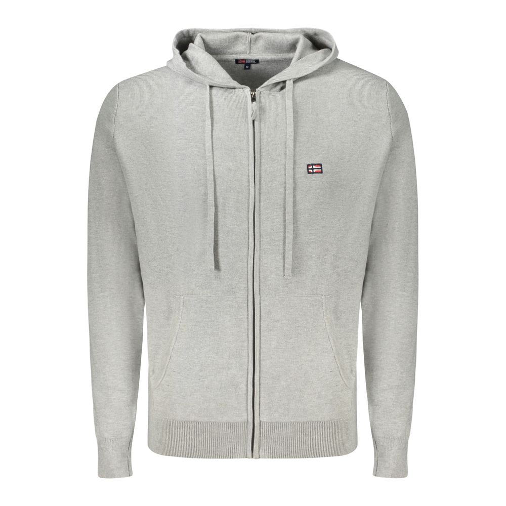 Hooded Cardigan by Norway 1963 for men in viscose polyester & polyamide gray, brown & signature features a dramatic silhouette, showcasing a sophisticated hooded neckline and dramatic long-sleeve detail for a timeless, premium look.