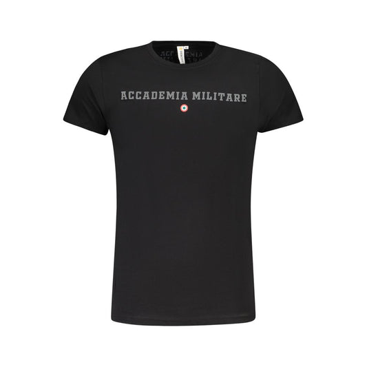 T-Shirt by Accademia Militare for men in cotton black & print showcases a unassuming silhouette, artfully detailed with a refined crew neckline and unassuming short-sleeve for a sophisticated, contemporary look.