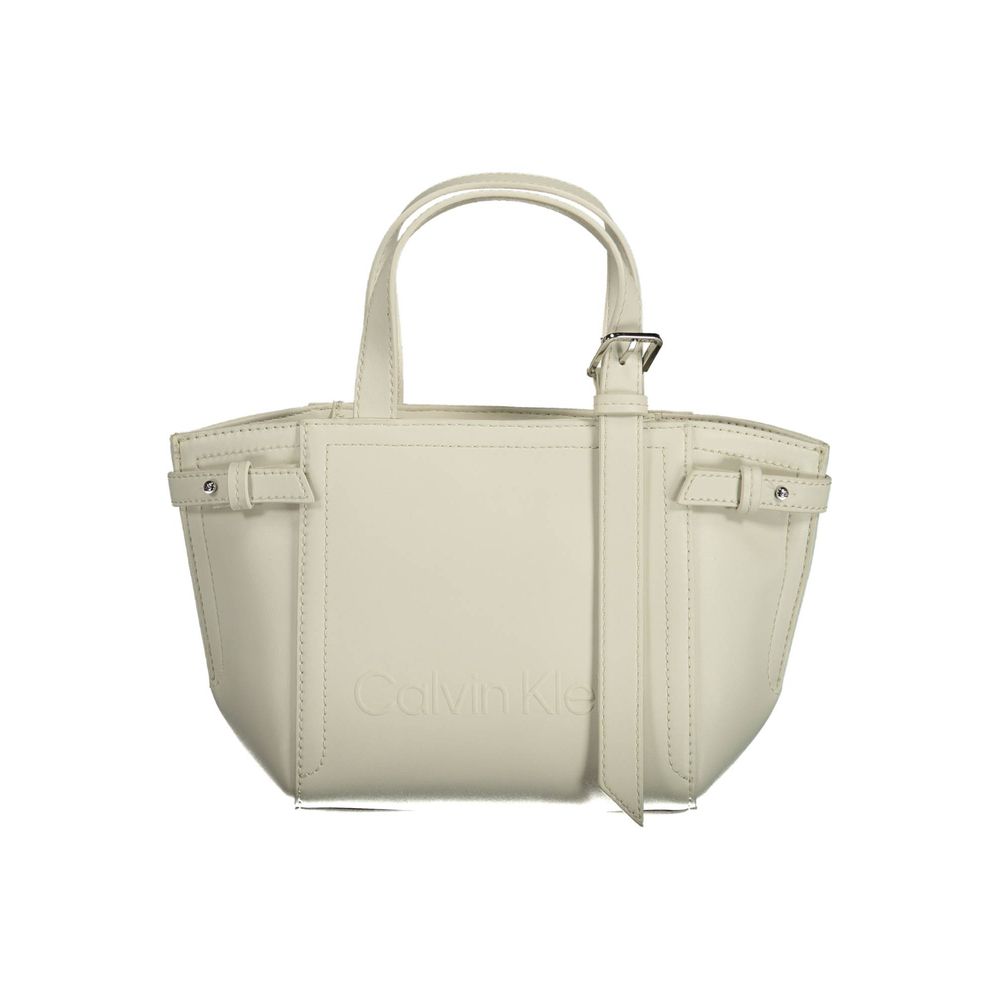 Calvin Klein White Faux Leather Twin Handle Shopper Handbag
