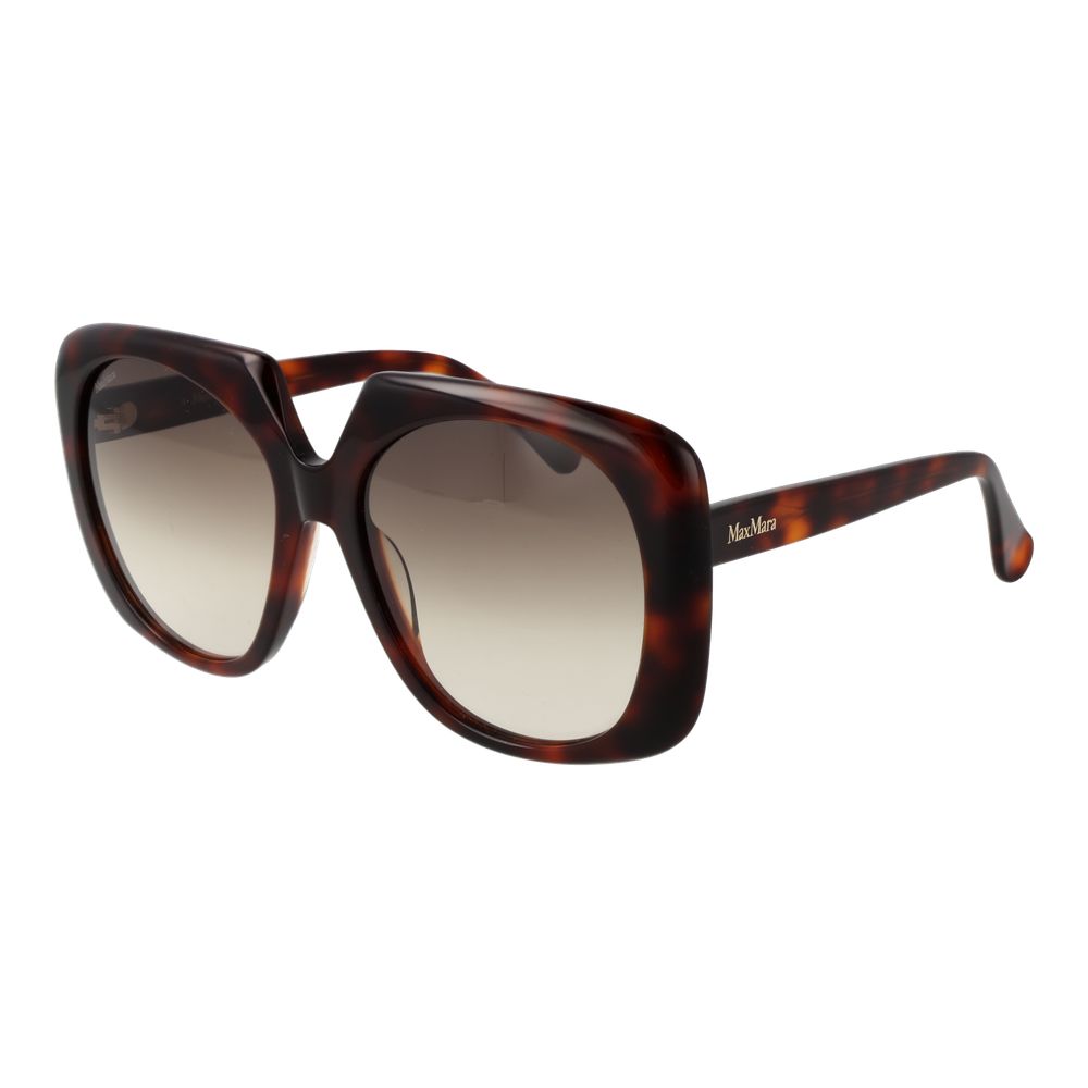 Sunglasses by Max Mara for women in acetate brown features an effortlessly chic full-rim round frame design with brown coloured frame detailing and gradient category-2-medium-tint lens for a effortlessly chic aesthetic.