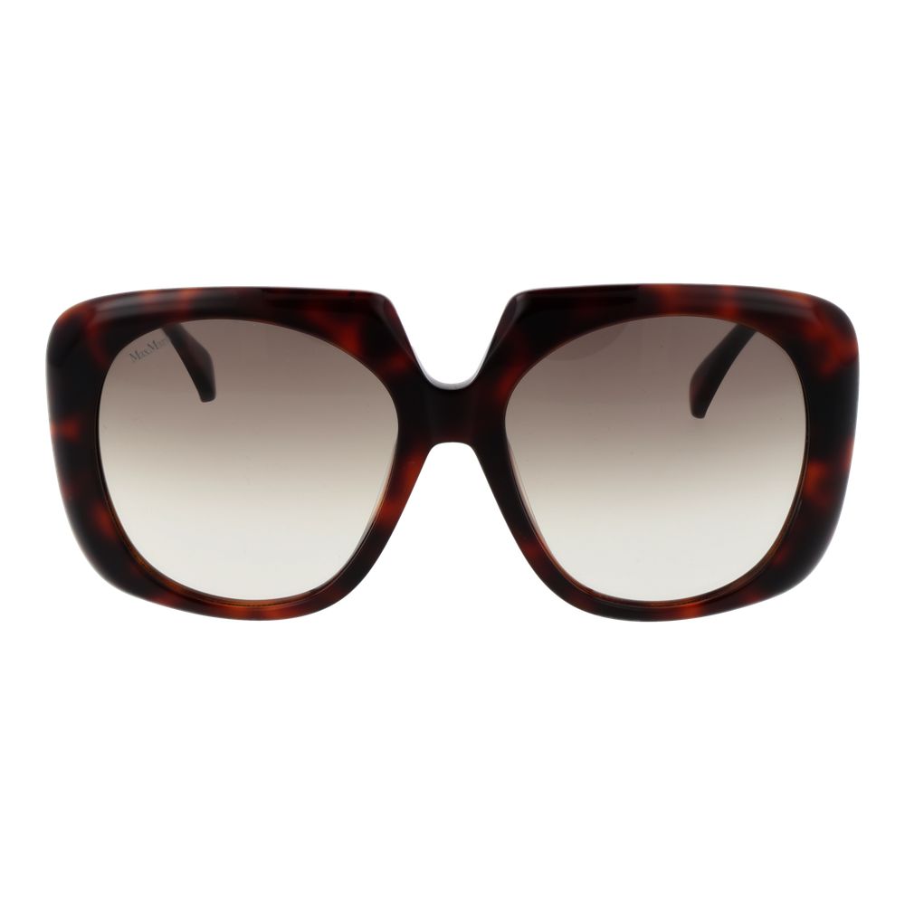This Sunglasses by Max Mara for women in acetate brown presents a sumptuous silhouette, showcasing a sumptuous full-rim round frame design in brown coloured frame and high-performance gradient category-2-medium-tint lens.