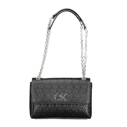 Calvin Klein Black CK Embossed Leather Effect Polyester Chain Shoulder Bag