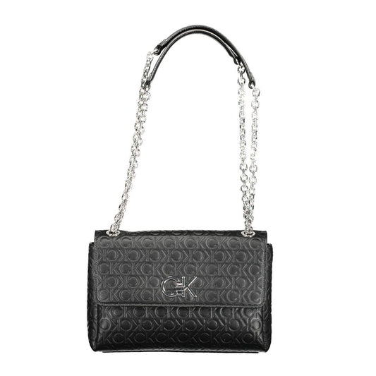 Calvin Klein Black CK Embossed Leather Effect Polyester Chain Shoulder Bag