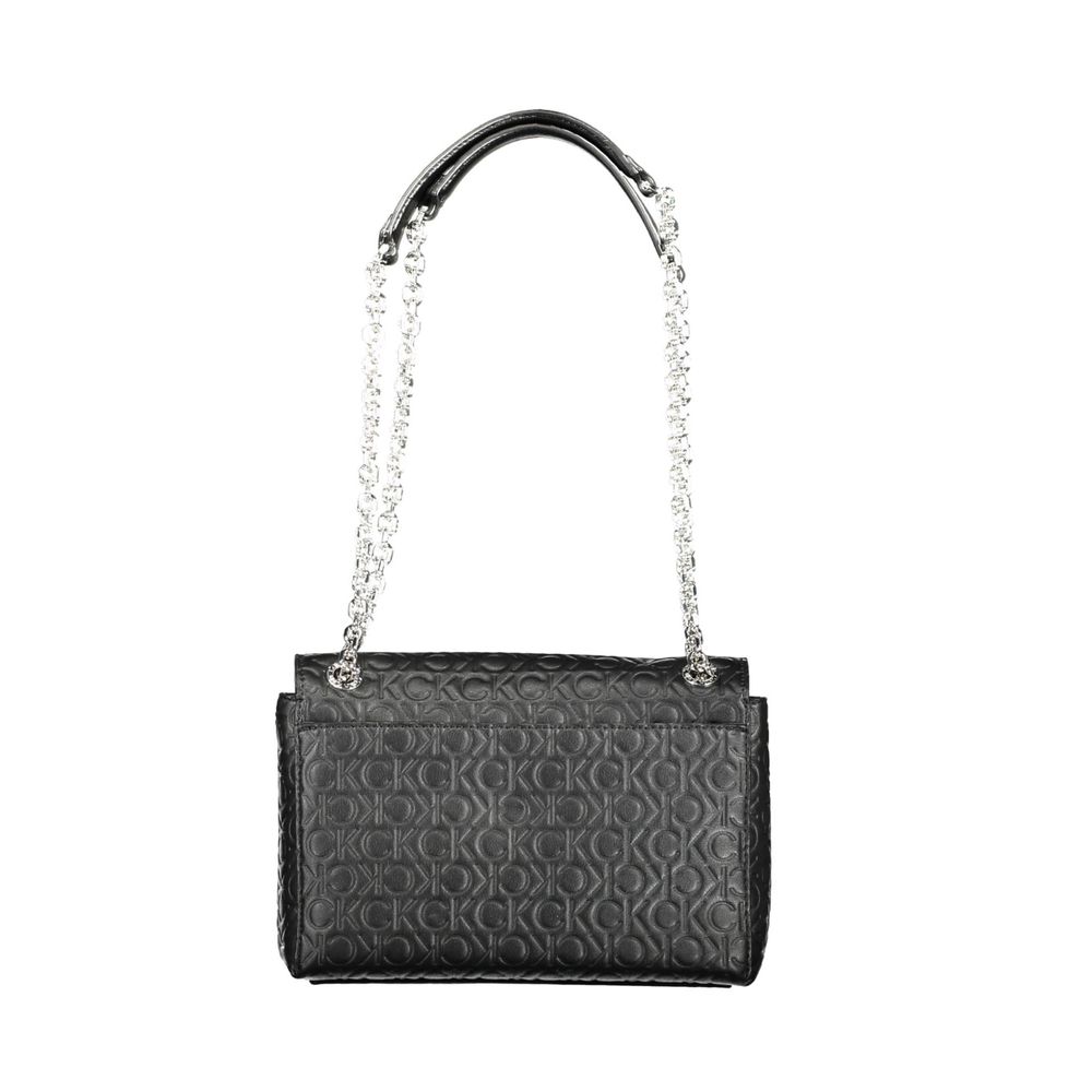 Calvin Klein Black CK Embossed Leather Effect Polyester Chain Shoulder Bag