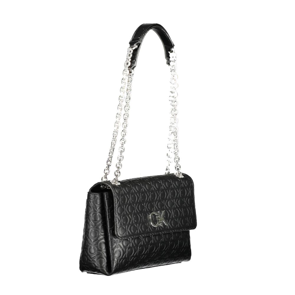 Calvin Klein Black CK Embossed Leather Effect Polyester Chain Shoulder Bag