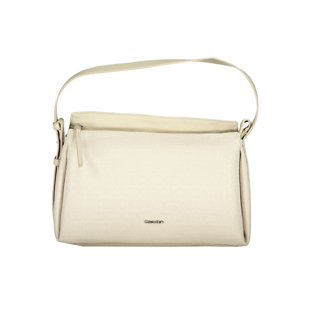 Calvin Klein Beige Monogrammed Polyester Shoulder Handbag