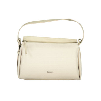 Calvin Klein Beige Monogrammed Polyester Shoulder Handbag