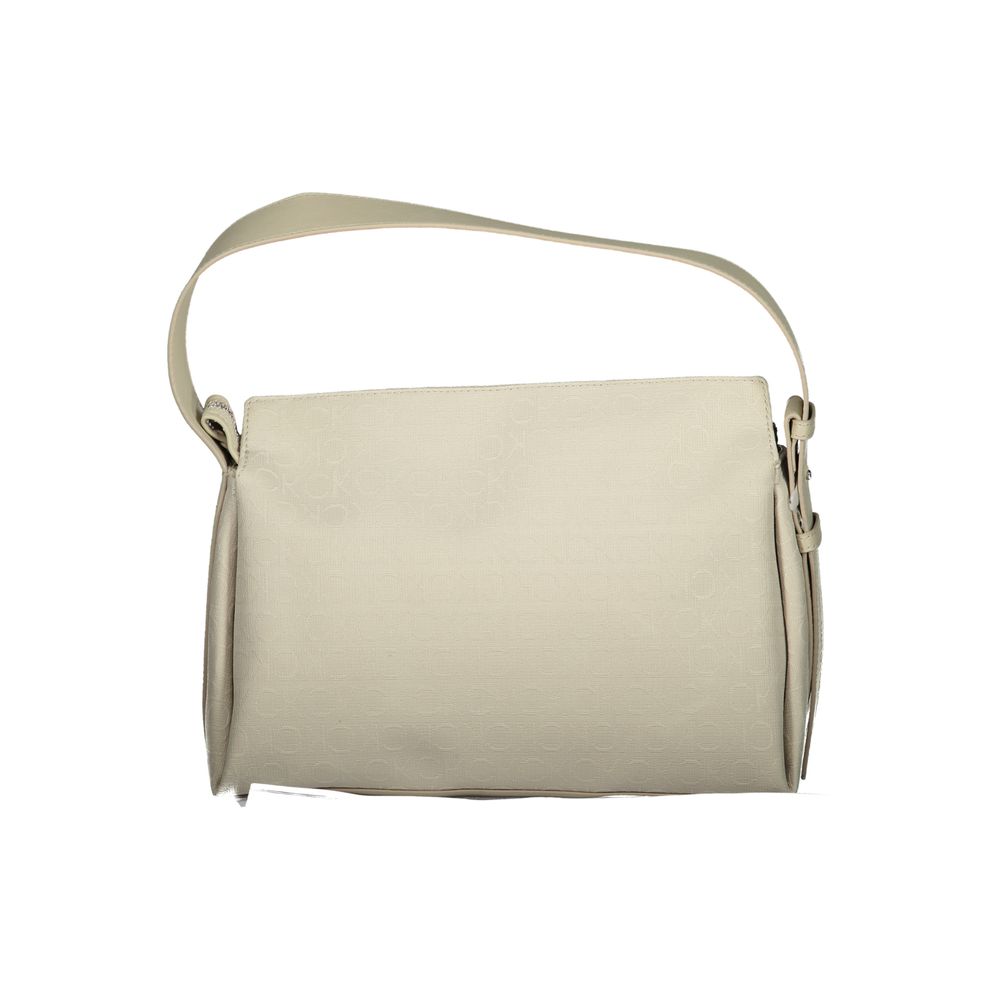 Calvin Klein Beige Monogrammed Polyester Shoulder Handbag