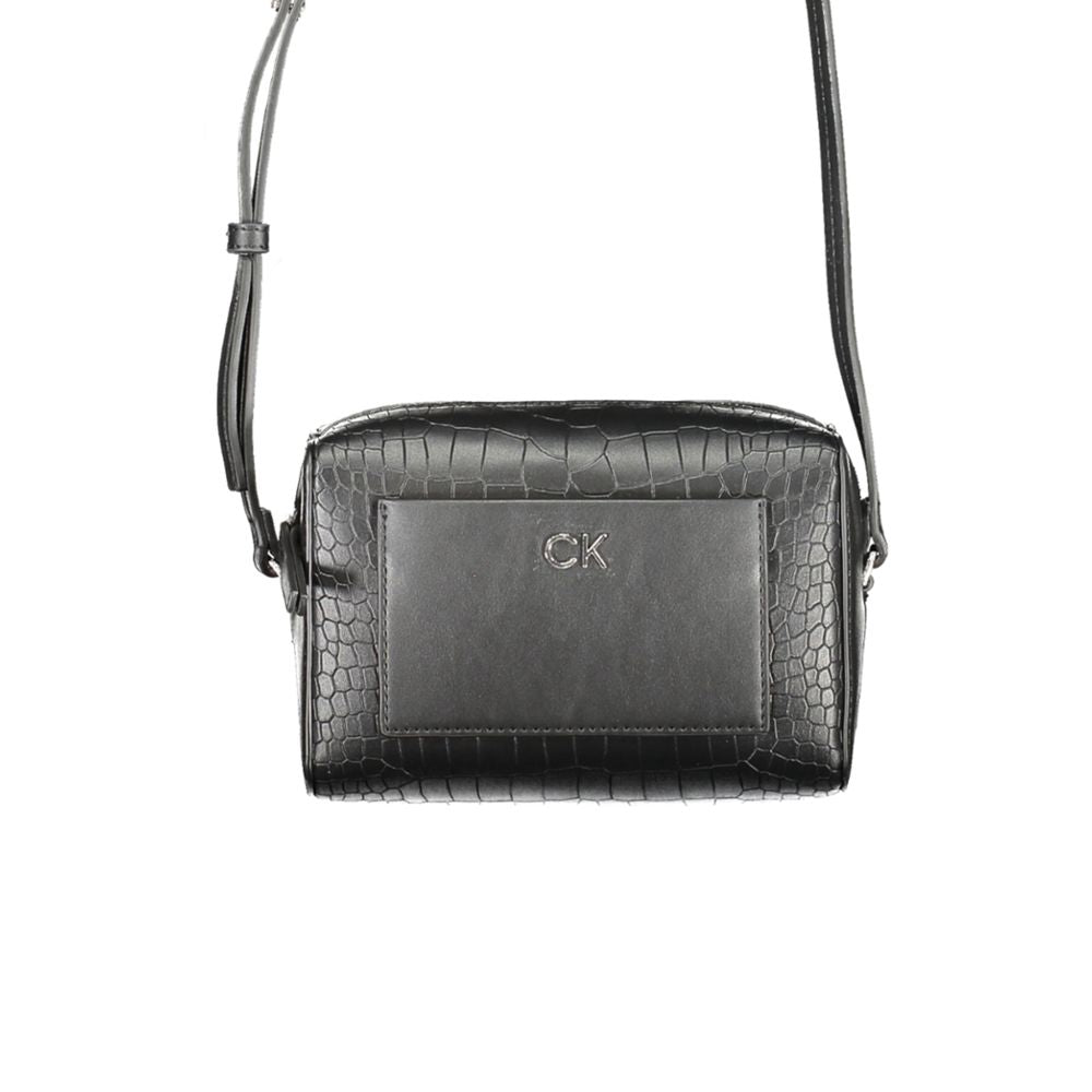 Calvin Klein Black Croc Embossed Faux Leather Crossbody Handbag