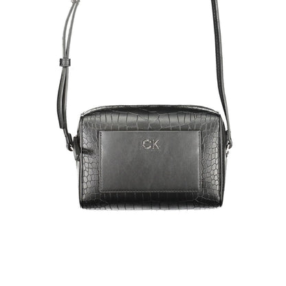 Calvin Klein Black Croc Embossed Faux Leather Crossbody Handbag
