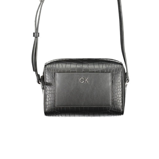 Calvin Klein Black Croc Embossed Faux Leather Crossbody Handbag