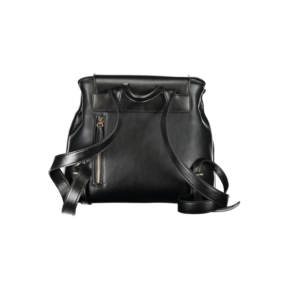 Mario Valentino Black Faux Leather Flap Backpack