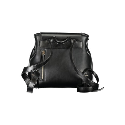 Mario Valentino Black Faux Leather Flap Backpack
