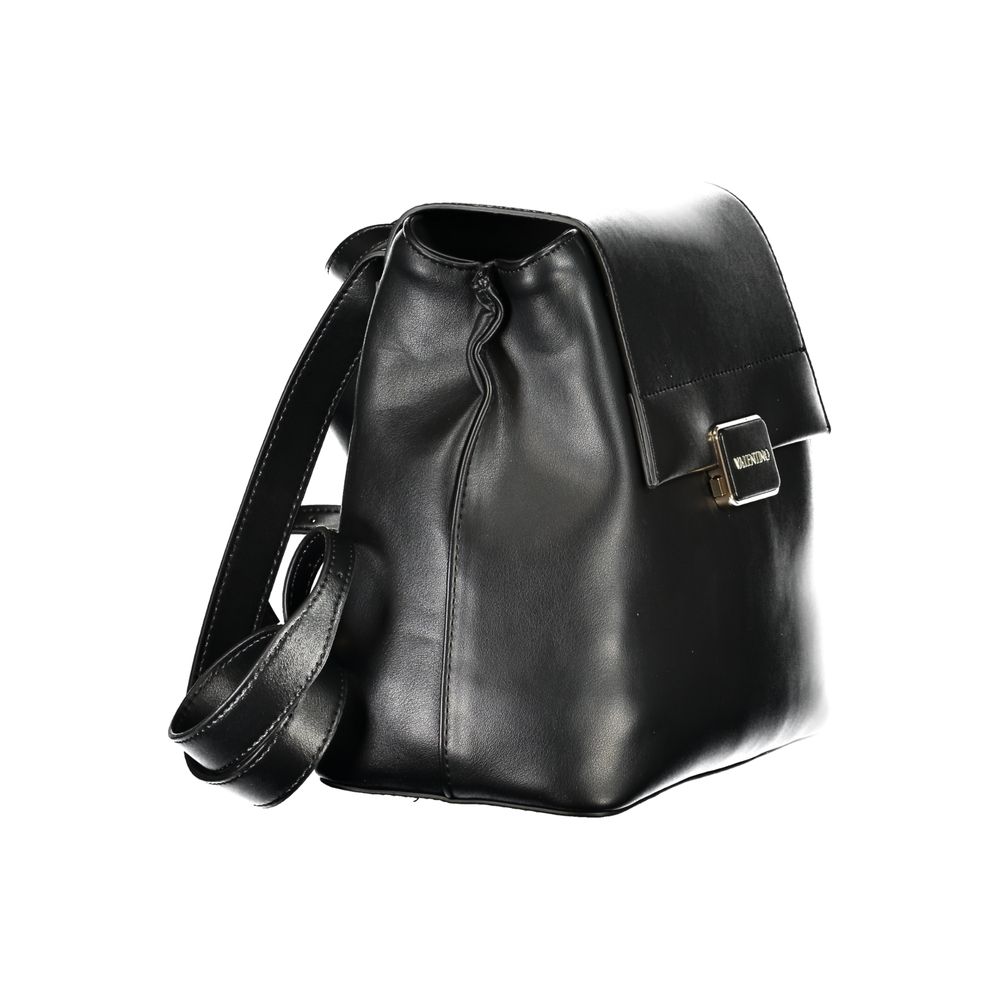 Mario Valentino Black Faux Leather Flap Backpack