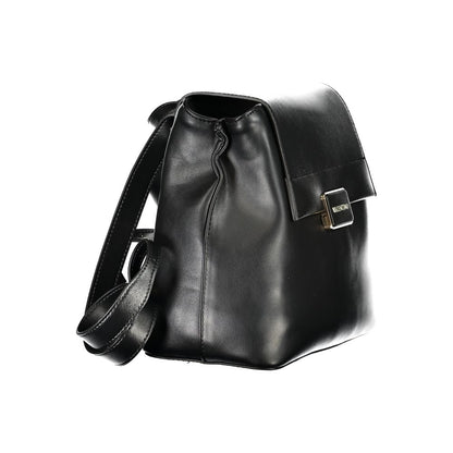 Mario Valentino Black Faux Leather Flap Backpack