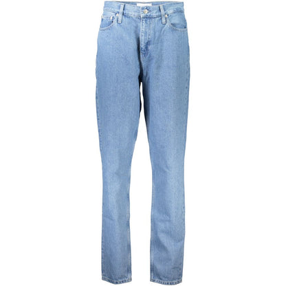 Jeans by Calvin Klein for women in cotton blue presents a tailored silhouette, showcasing a tailored mom and long cut with a refined for a truly tailored aesthetic.
