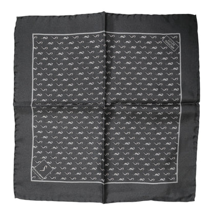 Dolce & Gabbana Black Fish Print Silk Square Men Foulard Scarf