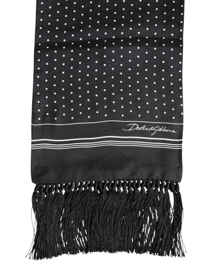 Dolce & Gabbana Black White Polka Dot Fringes Foulard Scarf