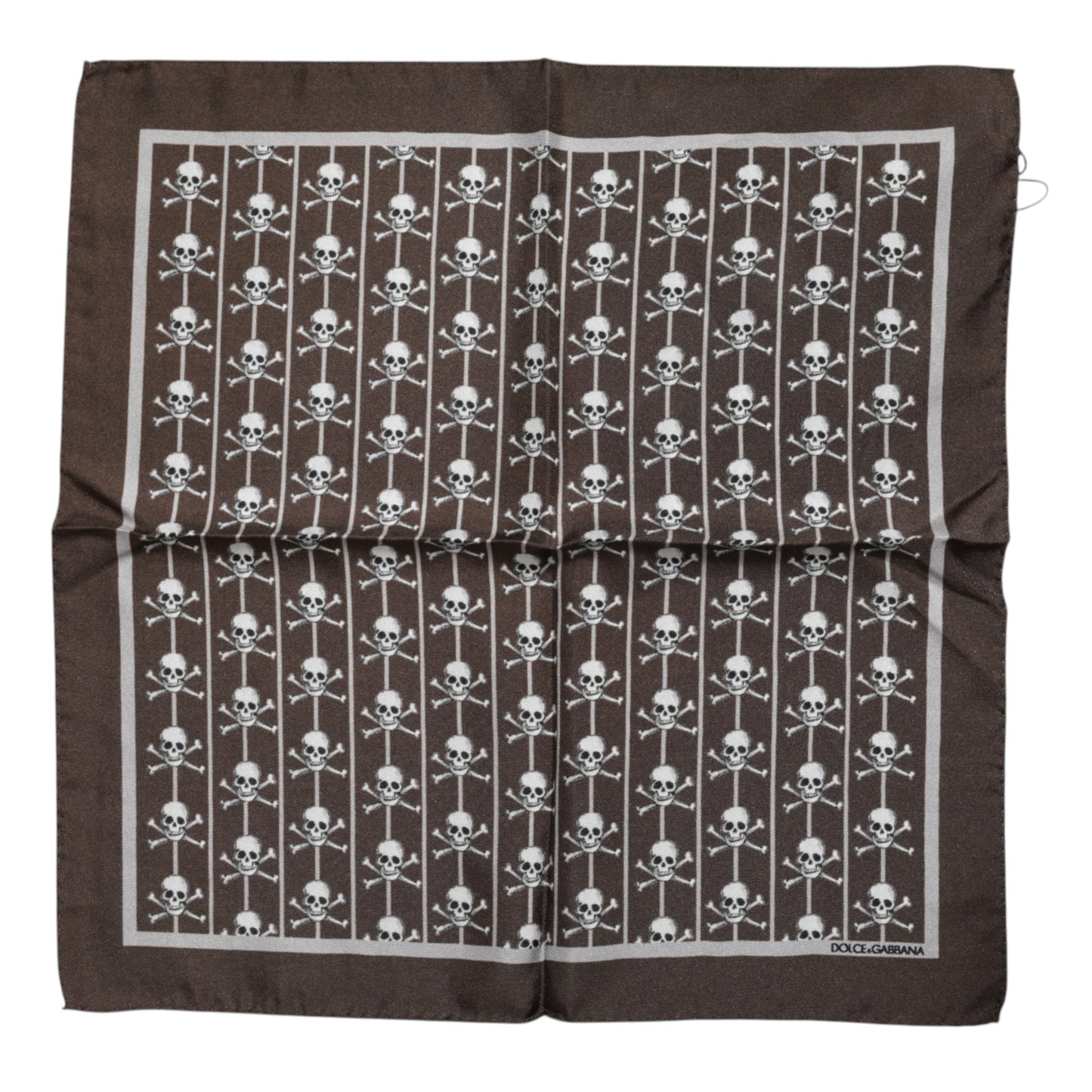 Dolce & Gabbana Brown Skull Silk Square Men Foulard Scarf