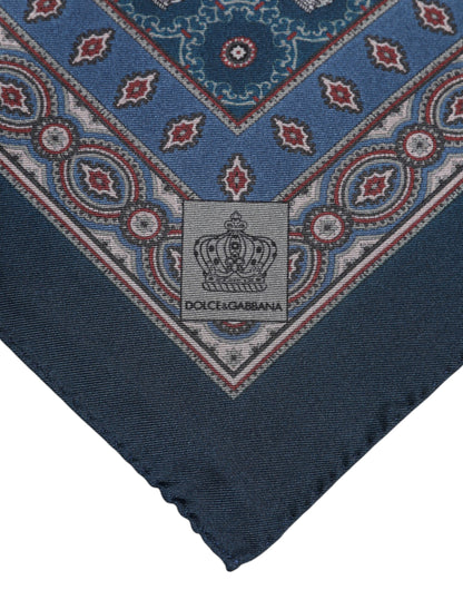 Dolce & Gabbana Blue Printed Silk Square Men Foulard Scarf