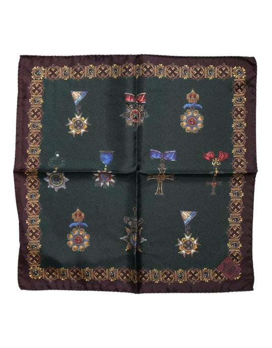 Dolce & Gabbana Green Medals Silk Square Foulard Scarf