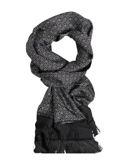 Dolce & Gabbana Black Patterned Fringes Men Foulard Scarf