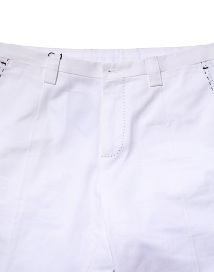 Dolce & Gabbana White Cotton Straight Logo Men Pants