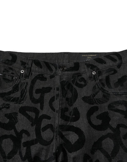 Dolce & Gabbana Gray Cotton DG Logo Straight Men Denim Jeans