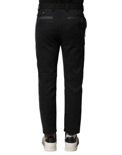 Dolce & Gabbana Black Gray Cotton Tapered Men Pants