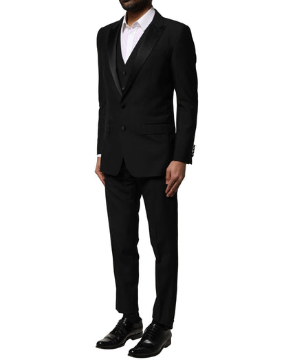 Dolce & Gabbana Black Wool 3 Piece Single Breasted Suit