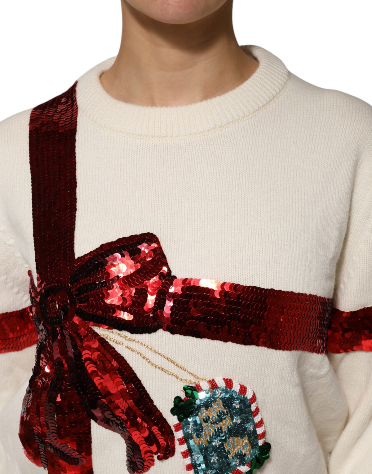 Dolce & Gabbana Women's Crew Neck Cashmere Sweater - Red White