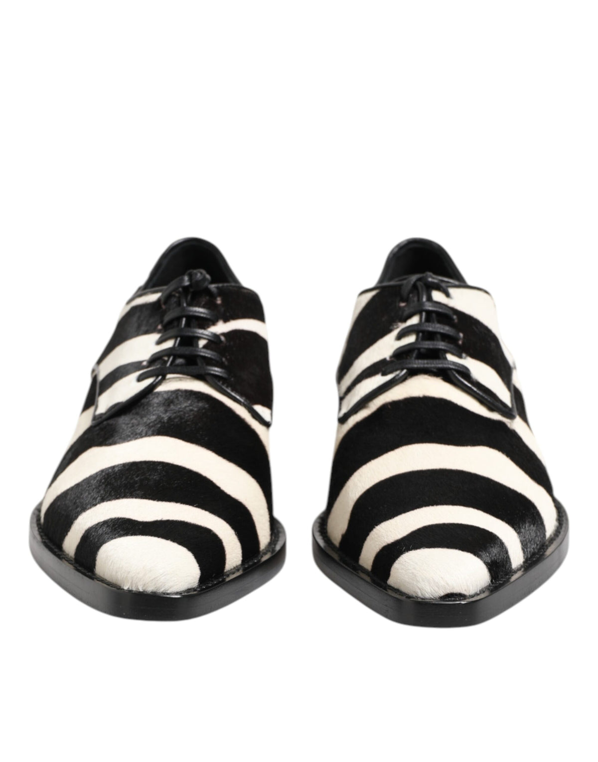 Dolce & Gabbana Pony Men's Calf Fur & Lambskin Leather Derby Lace-Up Shoes - Black White Zebra