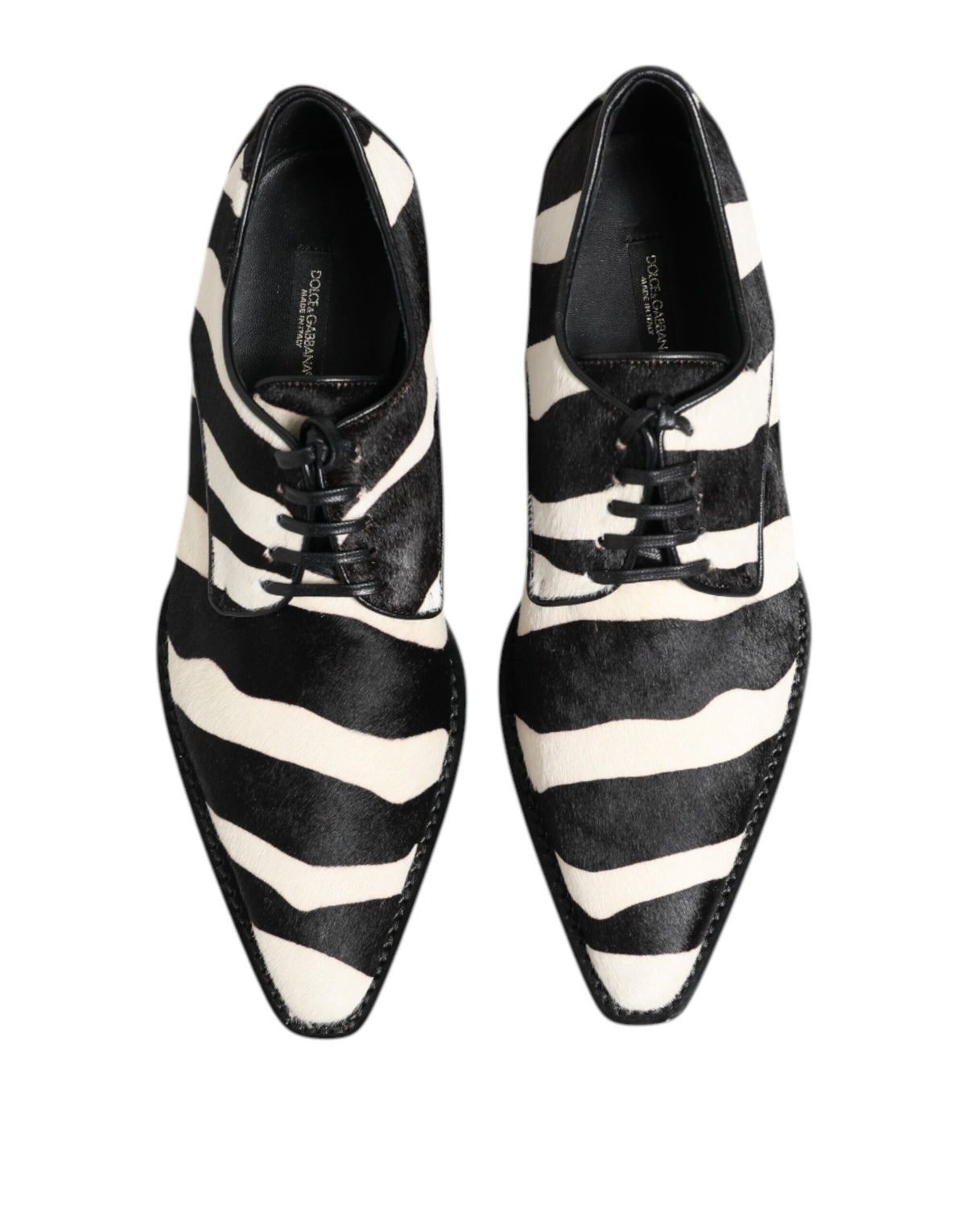 Dolce & Gabbana Pony Men's Calf Fur & Lambskin Leather Derby Lace-Up Shoes - Black White Zebra