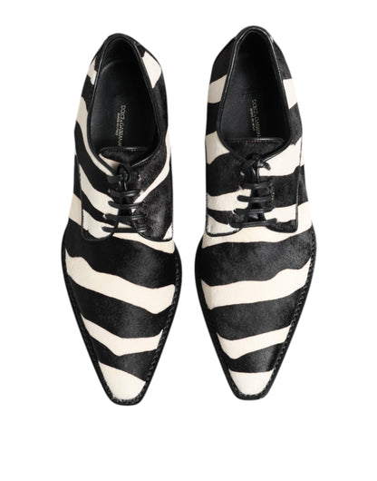 Dolce & Gabbana Pony Men's Calf Fur & Lambskin Leather Derby Lace-Up Shoes - Black White Zebra