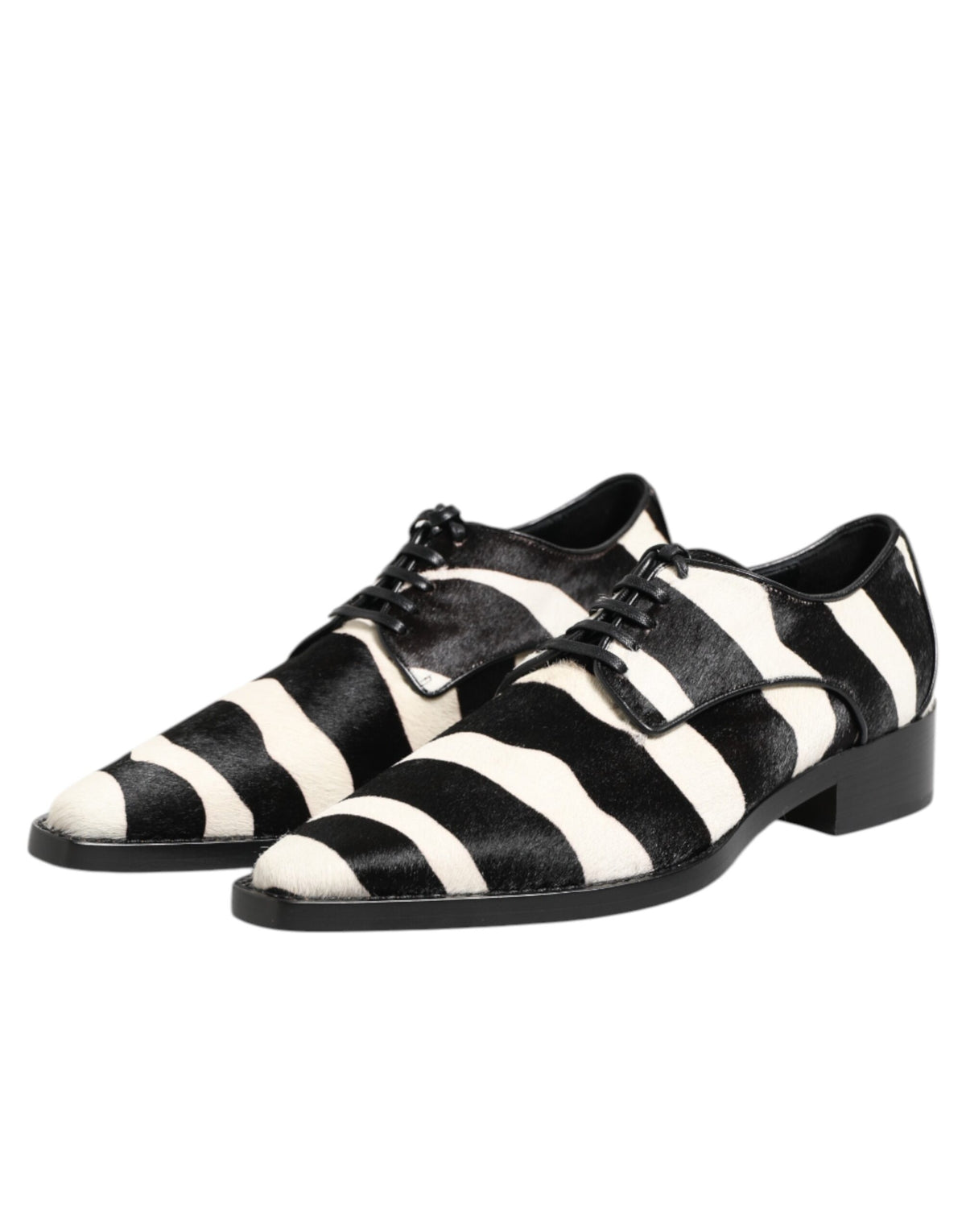 Dolce & Gabbana Pony Men's Calf Fur & Lambskin Leather Derby Lace-Up Shoes - Black White Zebra