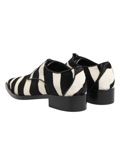 Dolce & Gabbana Pony Men's Calf Fur & Lambskin Leather Derby Lace-Up Shoes - Black White Zebra