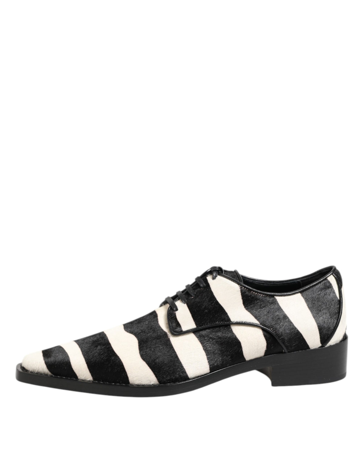 Dolce & Gabbana Pony Men's Calf Fur & Lambskin Leather Derby Lace-Up Shoes - Black White Zebra