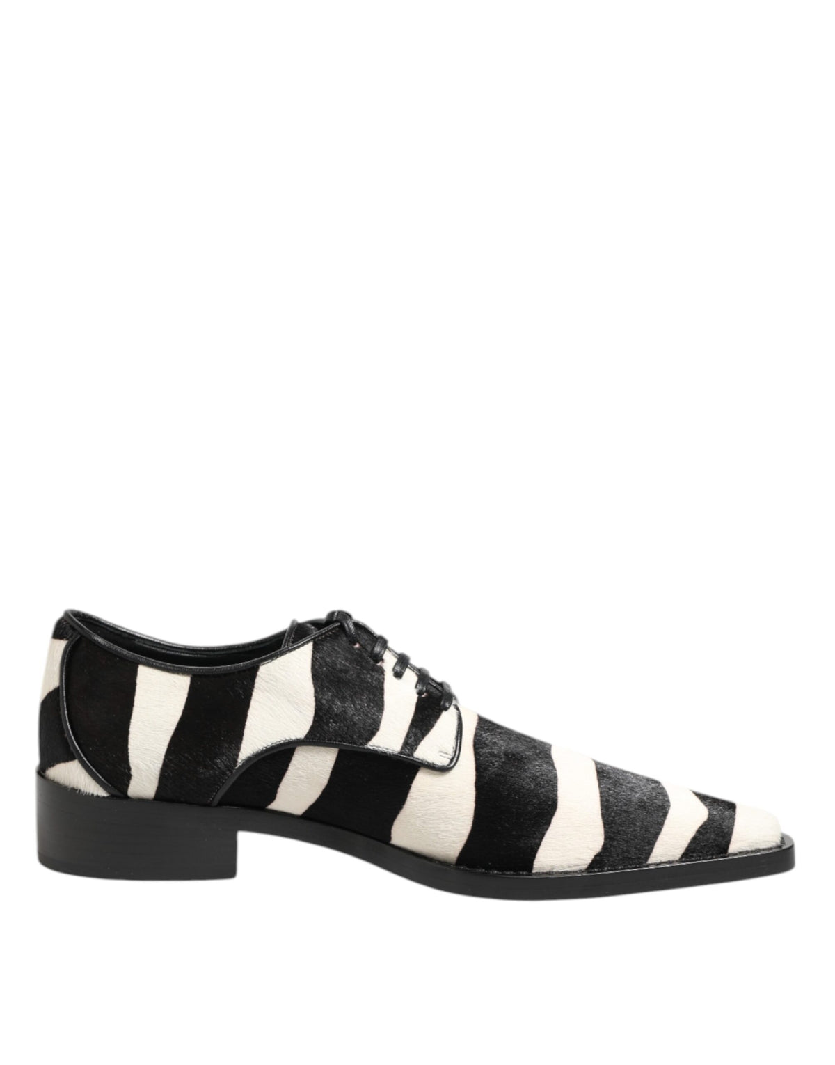 Dolce & Gabbana Pony Men's Calf Fur & Lambskin Leather Derby Lace-Up Shoes - Black White Zebra