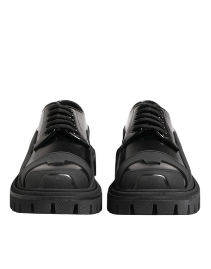 Dolce & Gabbana Black Patent Leather Trekking Derby Shoes