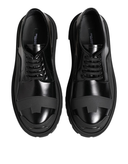 Dolce & Gabbana Men's Calf Leather & Patent Derby Lace-Up Shoes - Black