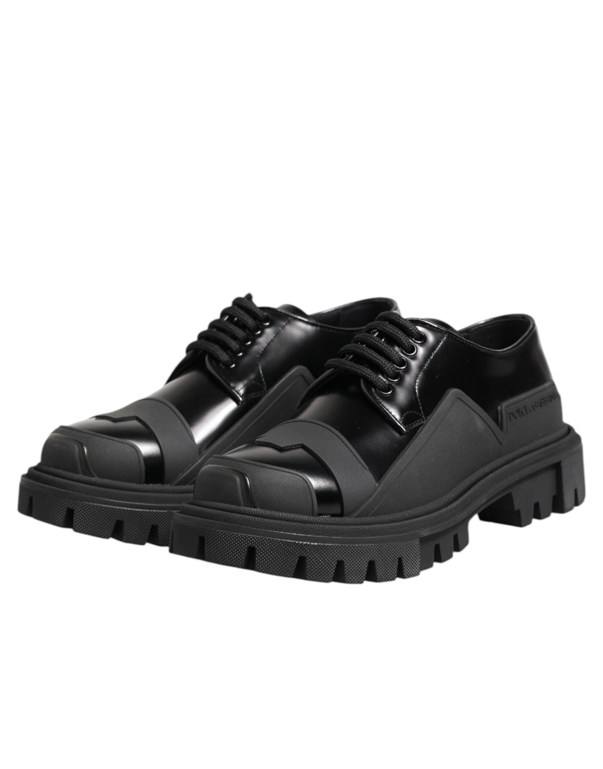 Dolce & Gabbana Men's Calf Leather & Patent Derby Lace-Up Shoes - Black