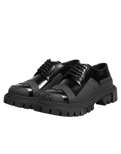 Dolce & Gabbana Men's Calf Leather & Patent Derby Lace-Up Shoes - Black