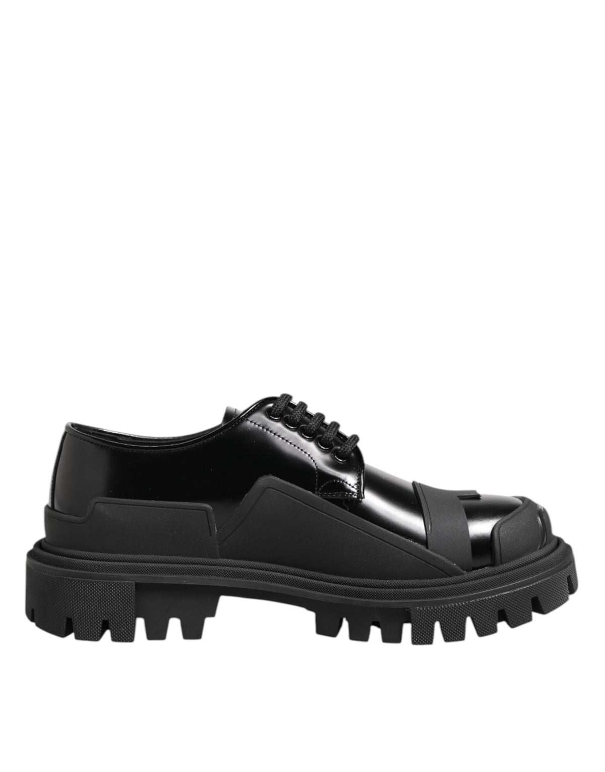 Dolce & Gabbana Men's Calf Leather & Patent Derby Lace-Up Shoes - Black