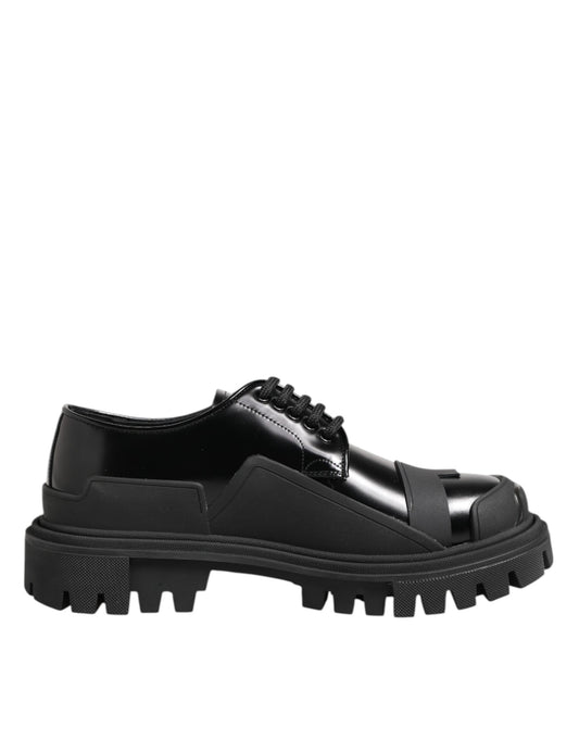 Dolce & Gabbana Men's Calf Leather & Patent Derby Lace-Up Shoes - Black