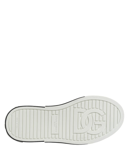 Dolce & Gabbana White Dotted Leather Slip On Men Sneakers Shoes