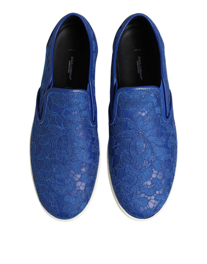 Dolce & Gabbana Blue Leather Lace Slip On Sneaker Shoes