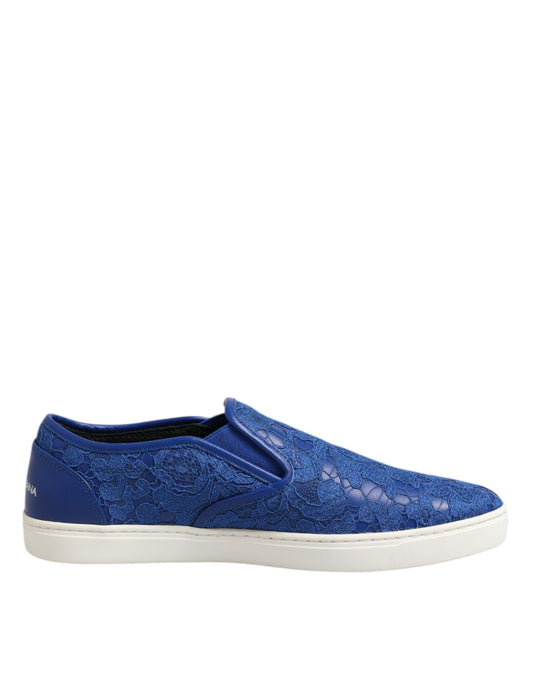 Dolce & Gabbana Men's Slip On Calfskin Leather Cotton Polyester & Viscose Sneakers - Blue