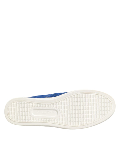 Dolce & Gabbana Men's Slip On Calfskin Leather Cotton Polyester & Viscose Sneakers - Blue
