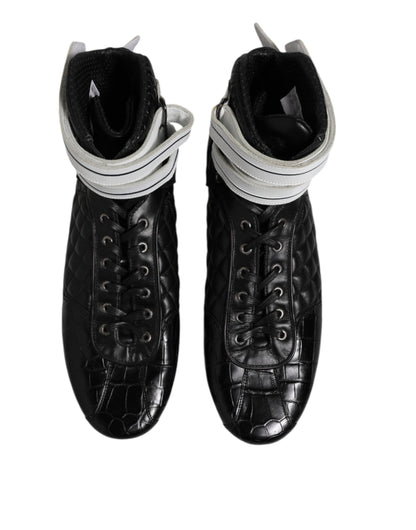 Dolce & Gabbana Black Quilted Leather Lace Up Sneakers Shoes
